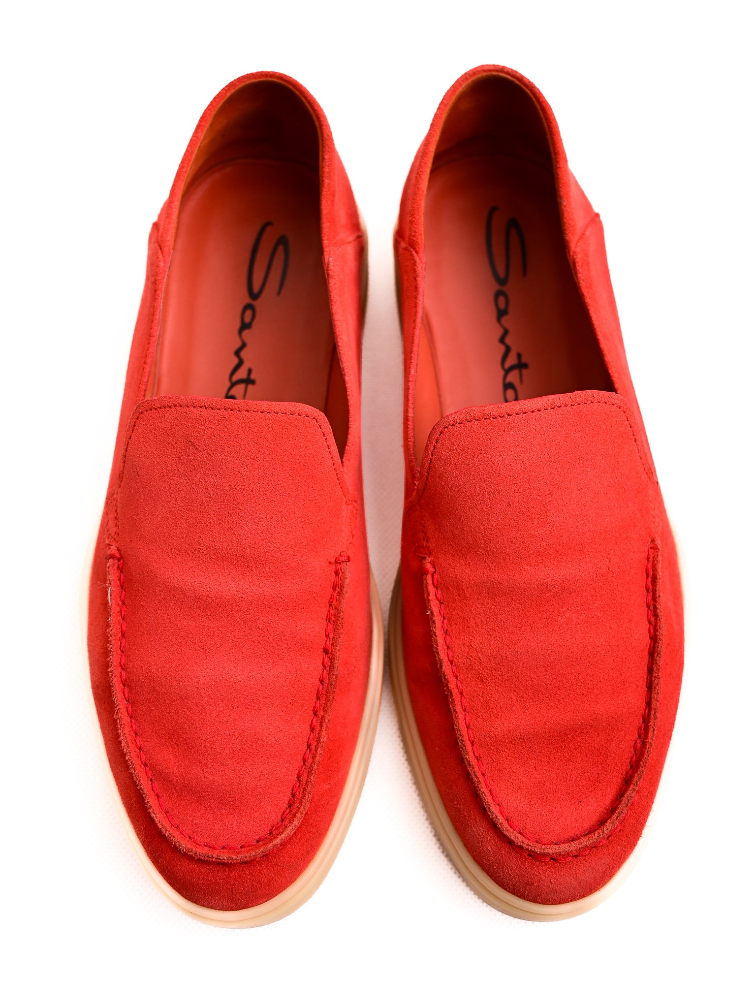 Excellent Santoni Red Genuine Suede Loafers Women&