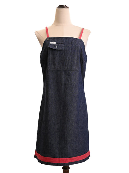 Good Calvin Klein Blue Denim Apron Dress Size S with Red Straps