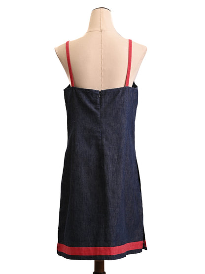 Good Calvin Klein Blue Denim Apron Dress Size S with Red Straps
