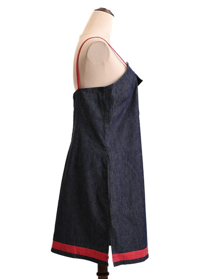 Good Calvin Klein Blue Denim Apron Dress Size S with Red Straps