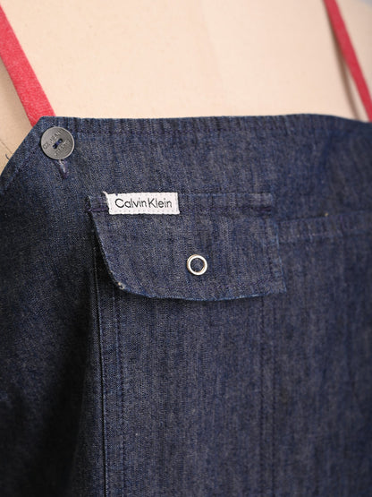Good Calvin Klein Blue Denim Apron Dress Size S with Red Straps
