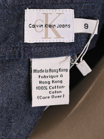 Good Calvin Klein Blue Denim Apron Dress Size S with Red Straps