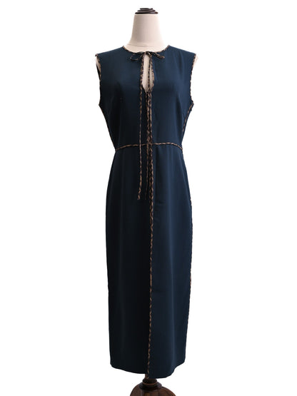 Good Fendi Gray Wool Sleeveless Dress with Decorative Trim