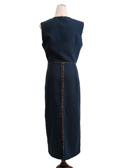 Good Fendi Gray Wool Sleeveless Dress with Decorative Trim