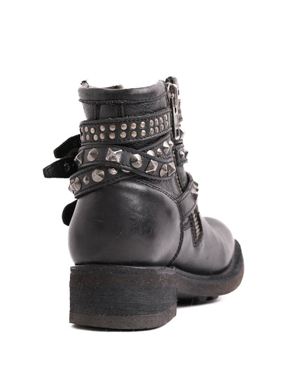 Excellent Ash Black Leather Ankle Boots with Straps and Studs Size 37.5