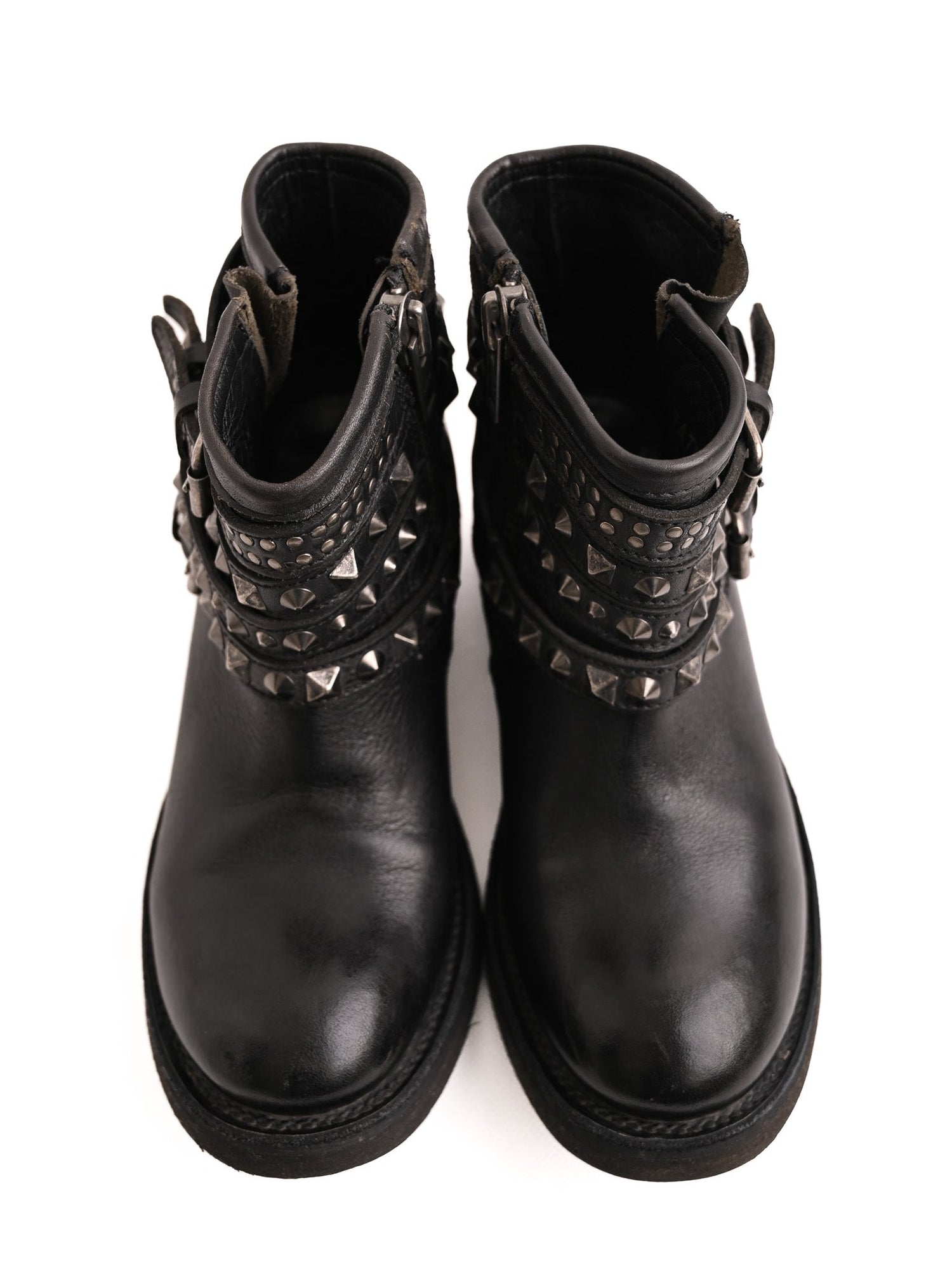 Excellent Ash Black Leather Ankle Boots with Straps and Studs Size 37.5