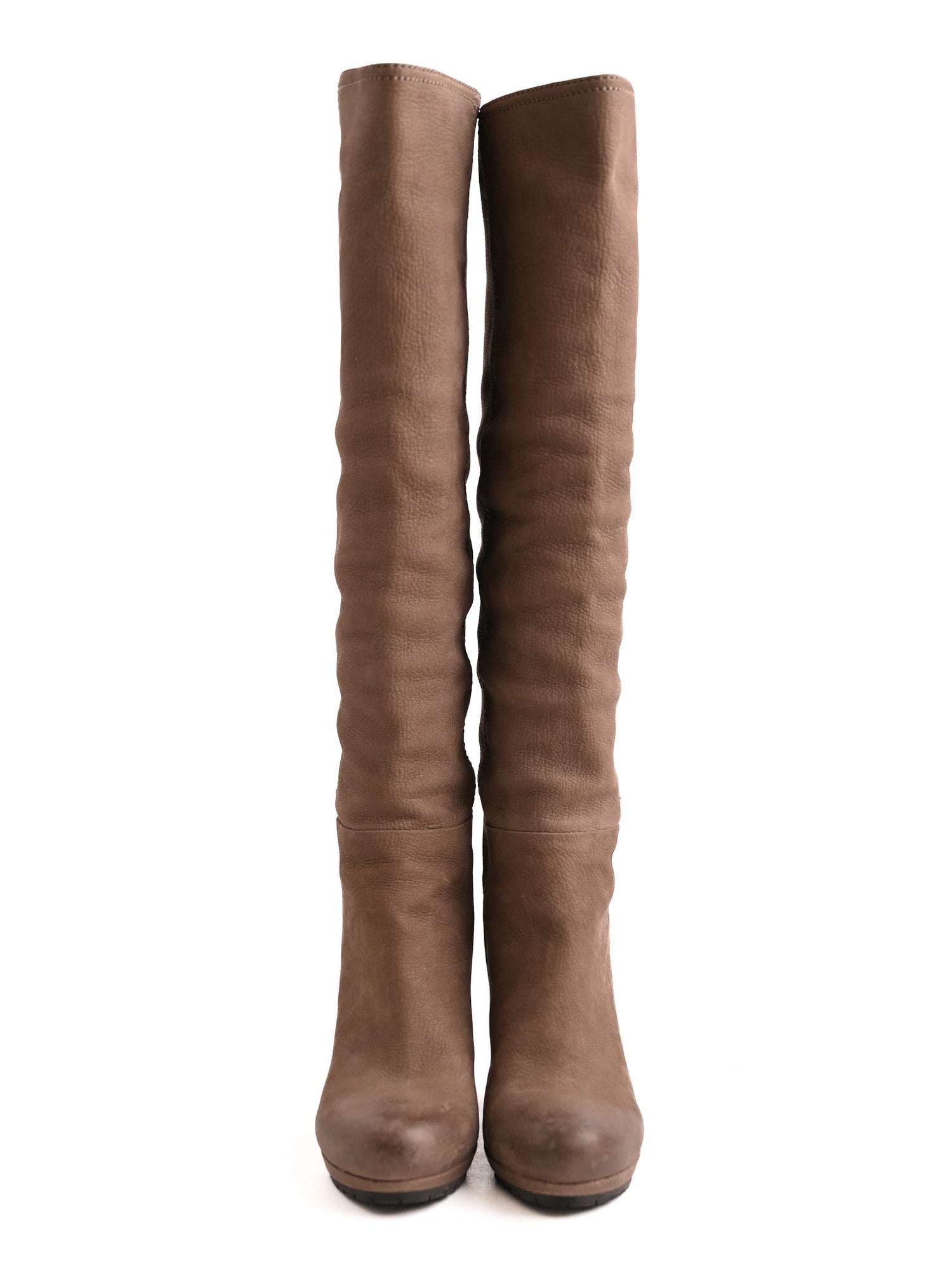 Average Condition Prada White Leather Knee-High Boots Size 37