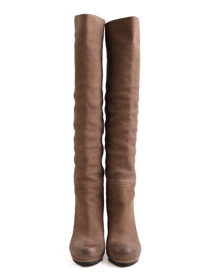 Average Condition Prada White Leather Knee-High Boots Size 37
