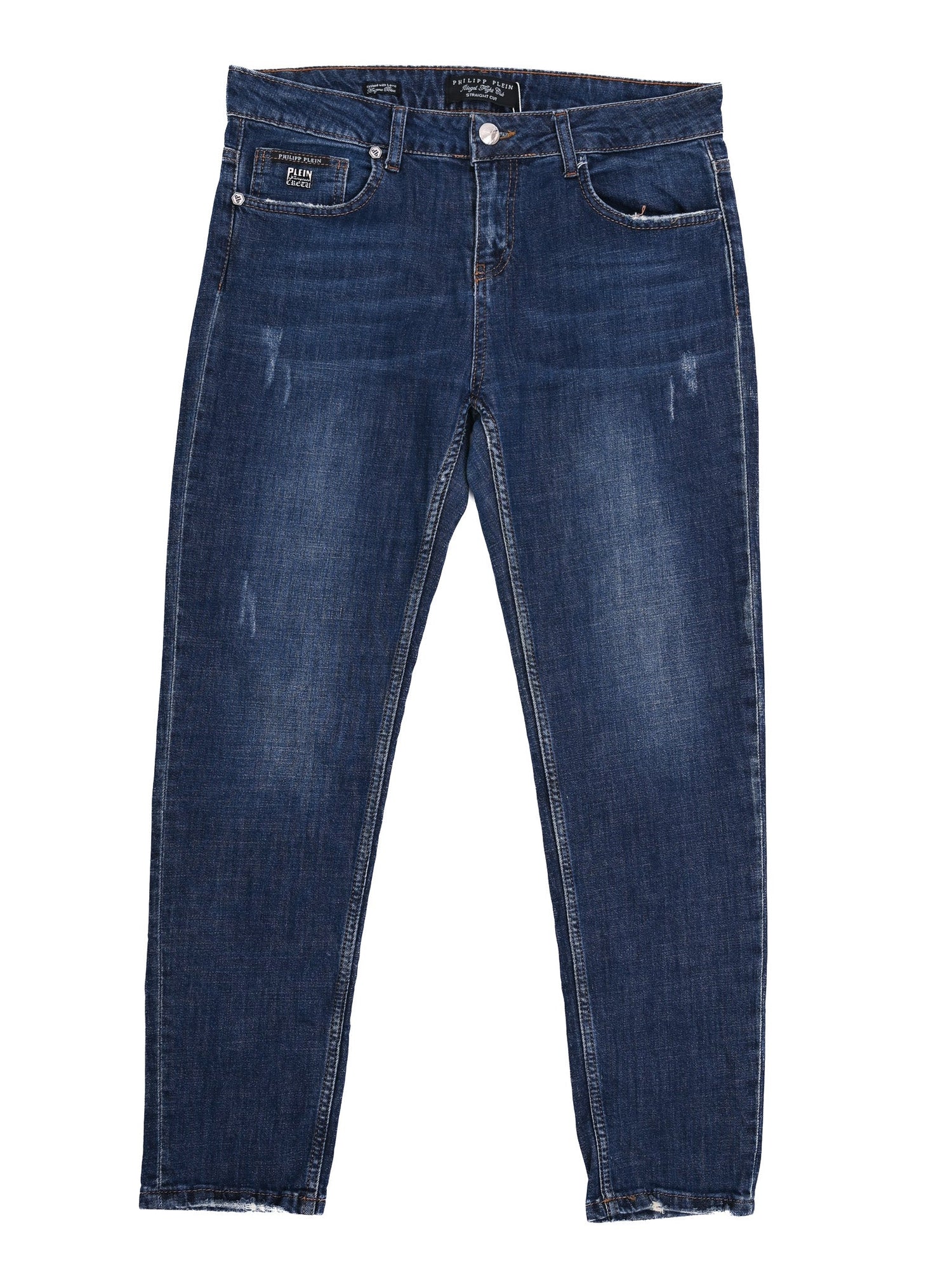 Excellent Phillipp Plein Blue Denim Jeans Size M with Distressing