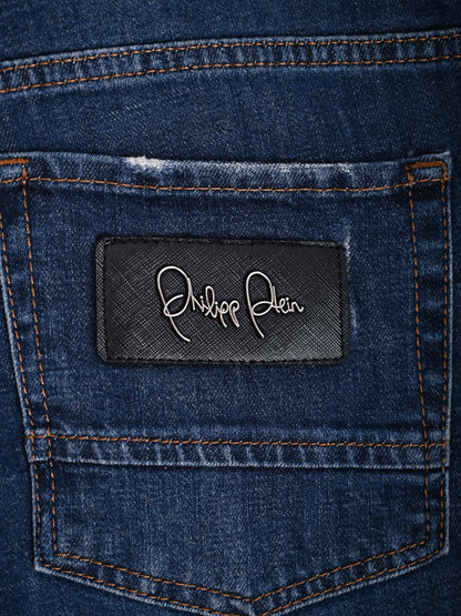 Excellent Phillipp Plein Blue Denim Jeans Size M with Distressing