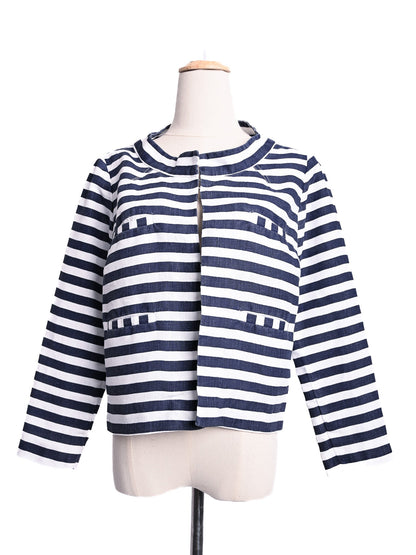 NEW 120% Lino Blue and White Striped Jacket Women&