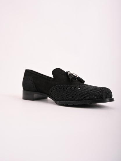NEW Stuart Weitzman Black Nubuck Loafers Size 37.5 with Tassels