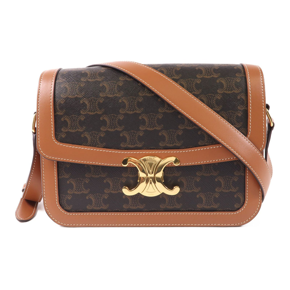 Celine Canvas Classique Triomphe Bag Gold Shoulder Bag Brown