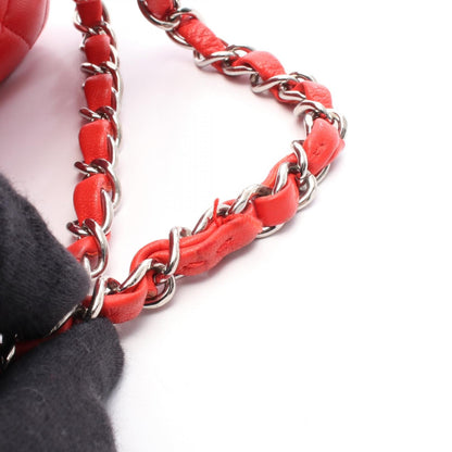 Chanel Red Matelasse W Flap Shoulder Bag Leather A 01112