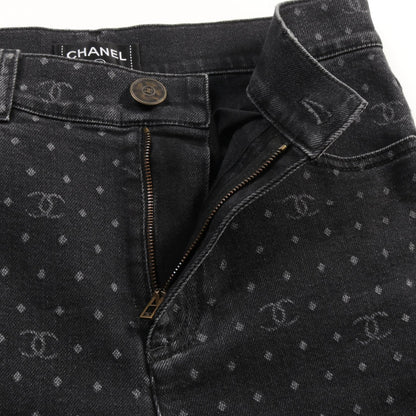 Chanel Black Coco Mark Dot Denim Pants Cotton Polyurethane P 74514v 66052