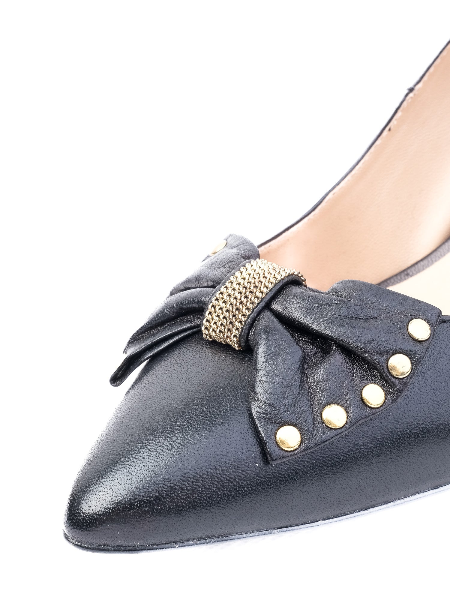 Perfect Moschino Black Leather High-Heeled Shoes Size 39 with Gold Accents