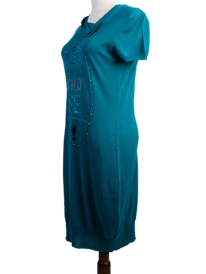 Excellent Iceberg Green Silk Dress Size S with Unique Design