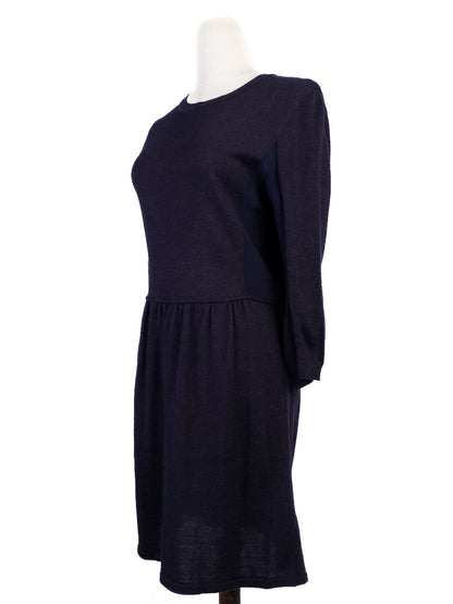 Excellent MaxCo Blue Wool Dress Size S Long Sleeve Gathered Waist
