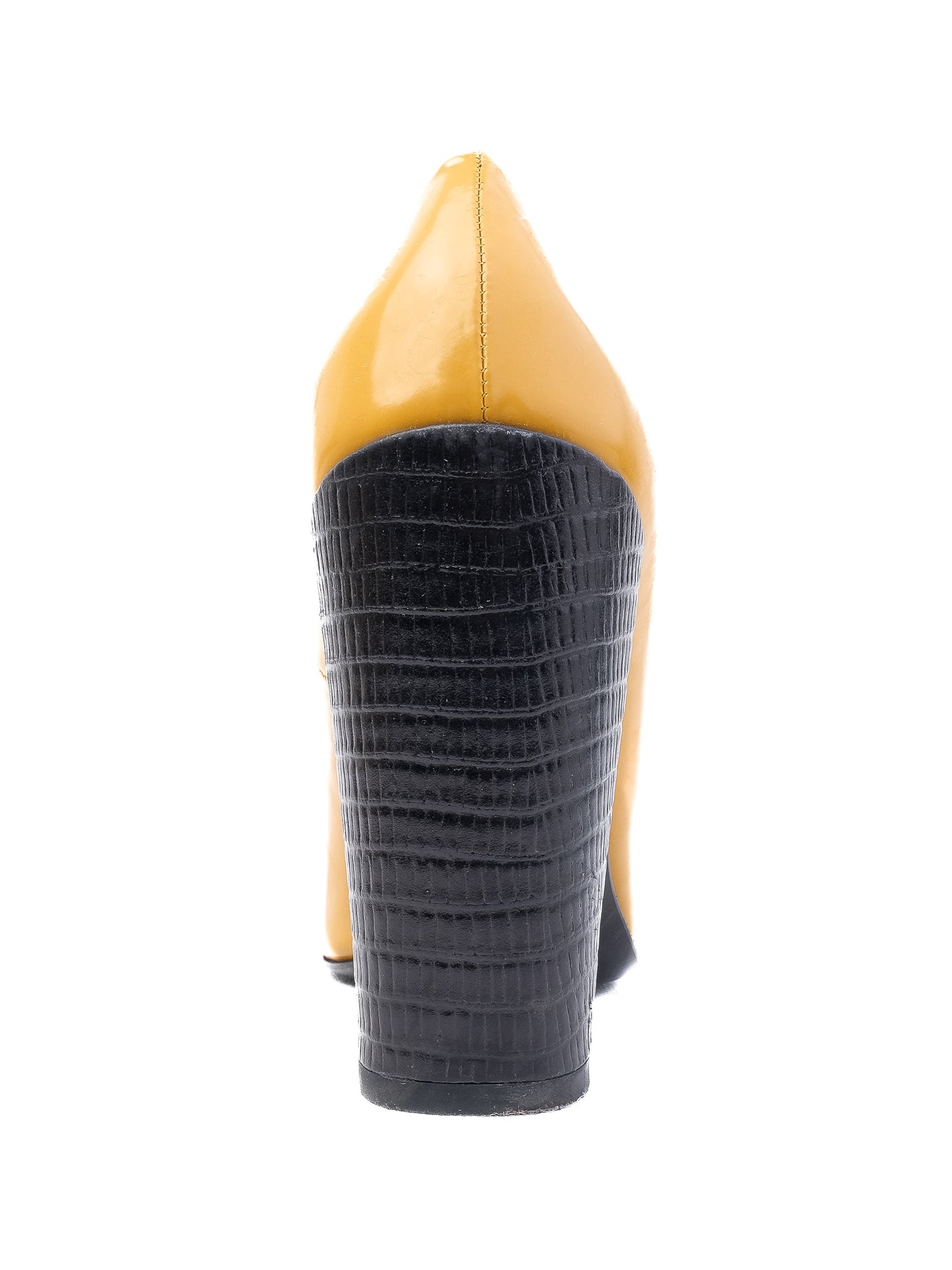 Excellent MaxCo Yellow Leather High-Heeled Shoes with Chunky Black Heel