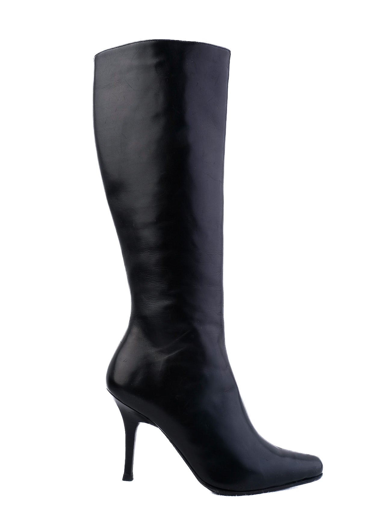 Excellent Leather Knee-High Boots Black Size 36 High Heels