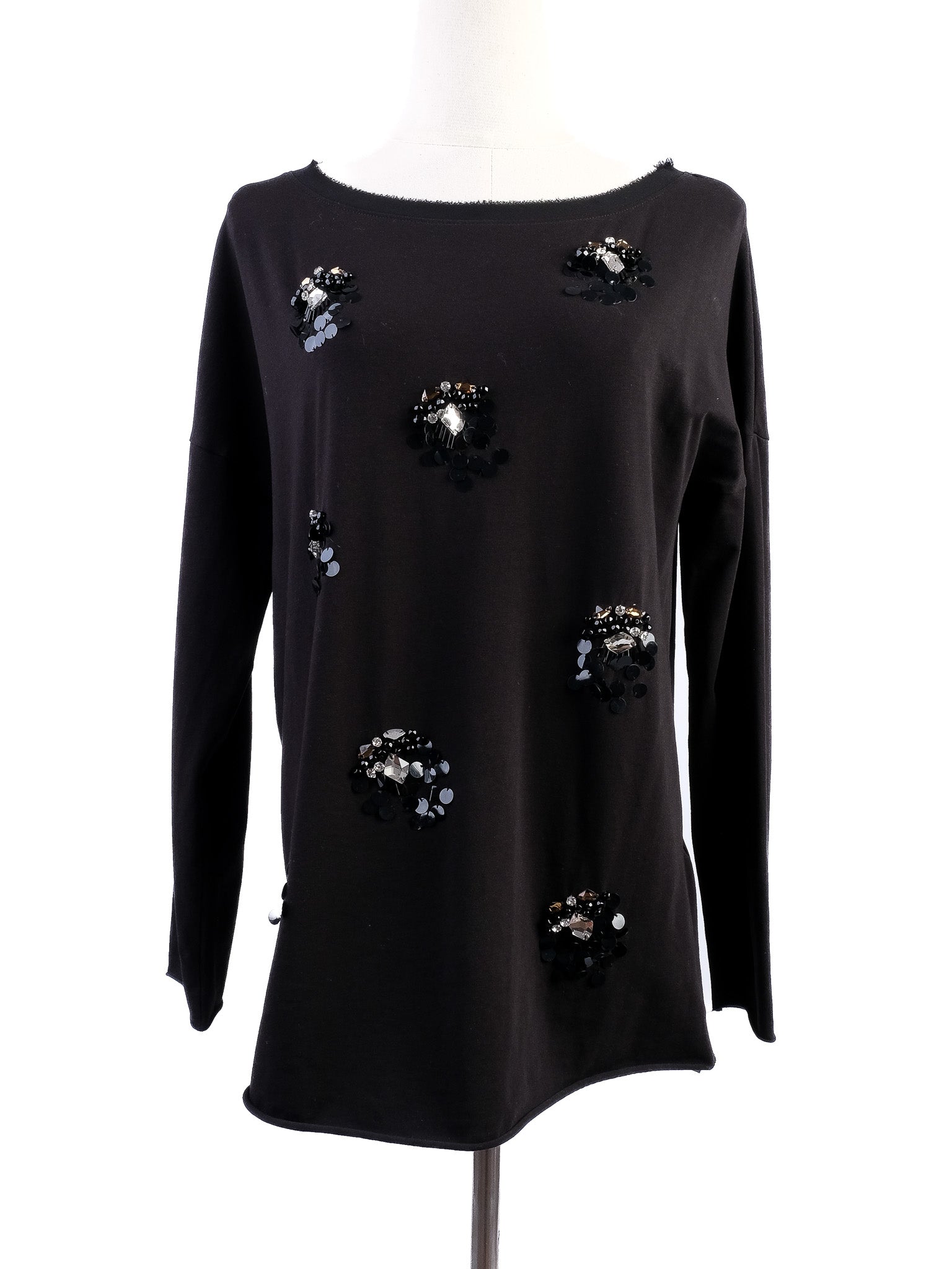 Excellent Luisa Spagnoli Black Cotton Top Size S with Decorative Embellishments