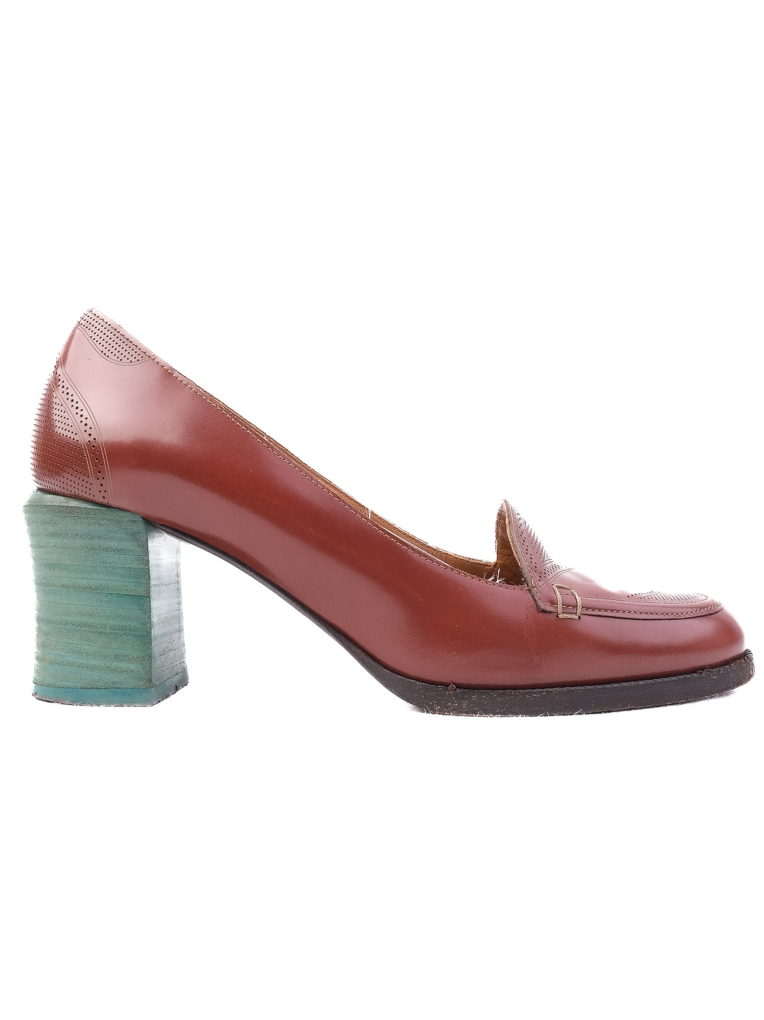 EXCELLENT Fendi Orange Leather Block Heel Loafer-Style Shoes