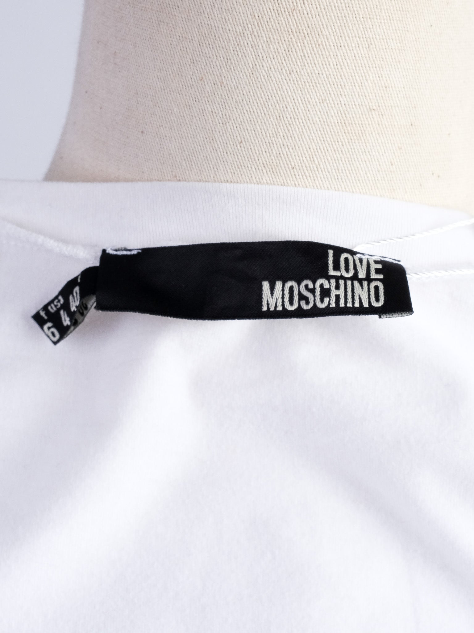 Excellent Moschino White Long Sleeve Shirt XS Gold Sequins LOVE