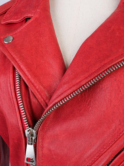 Ermanno Scervino Red Leather Biker Jacket Women&