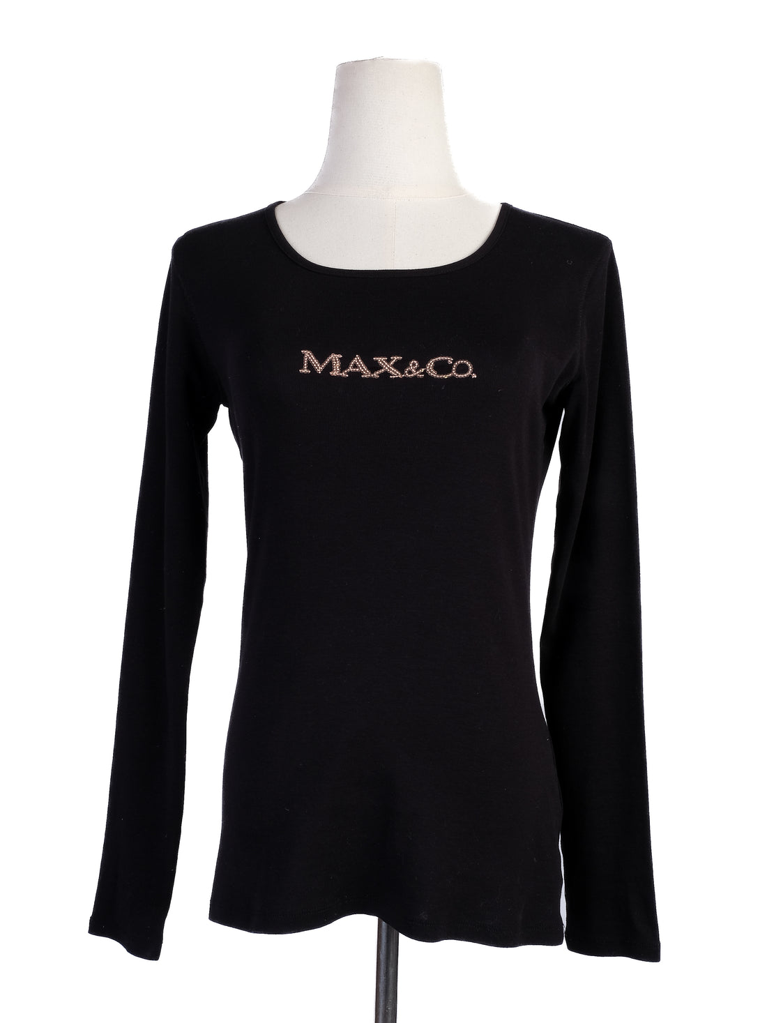 Excellent MaxCo Black Long-Sleeved Shirt Size S Cotton Natural