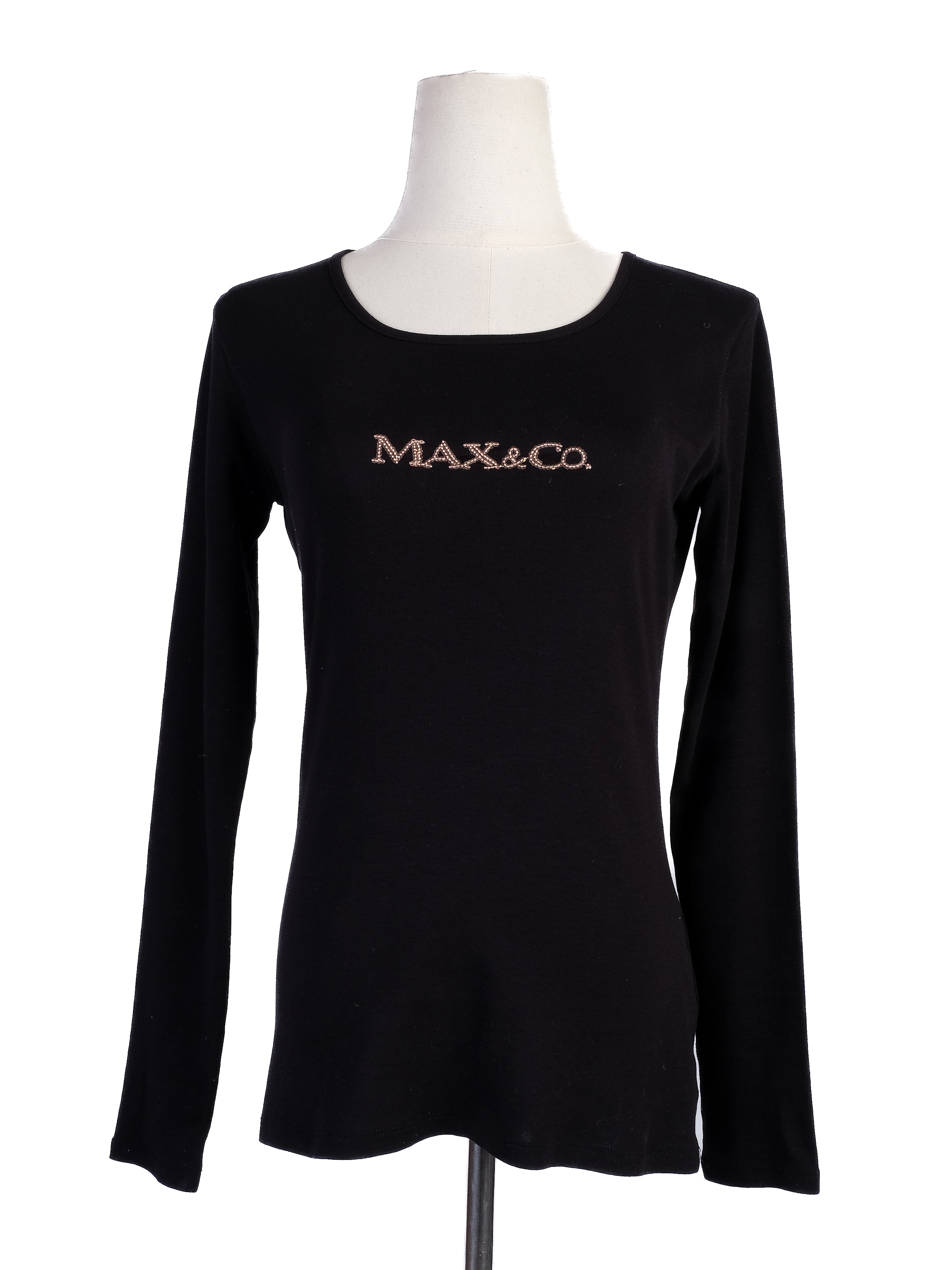 Excellent MaxCo Black Long-Sleeved Shirt Size S Cotton Natural