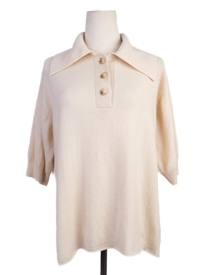 Excellent Loulou Studio White Cashmere Sweater Short Sleeve