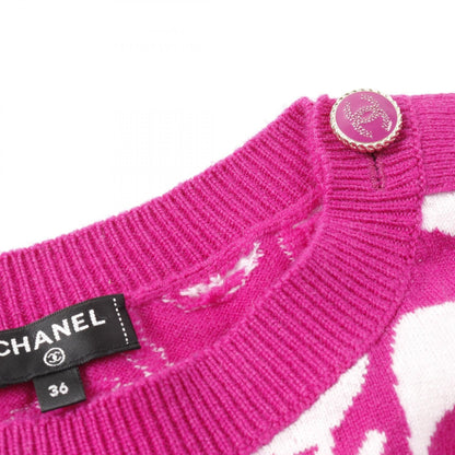 Chanel Purple White Coco Mark Knit Cashmere P 70436k 10043