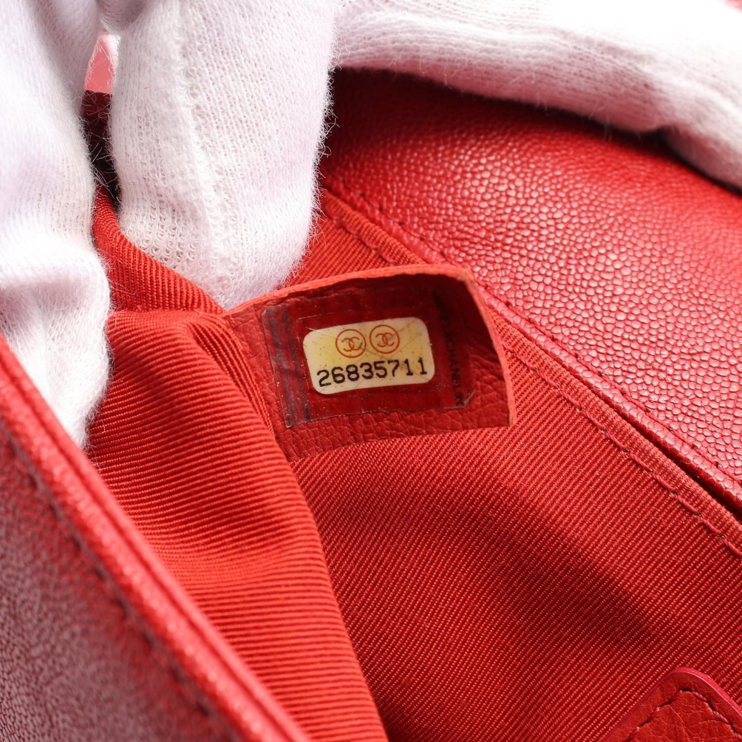 Chanel Red Boy Shoulder Bag Leather Caviar