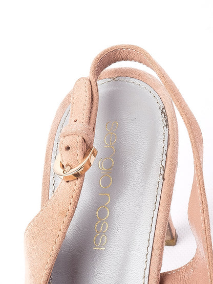 Excellent Sergio Rossi White Leather Peep-Toe Slingback Heels Size 39