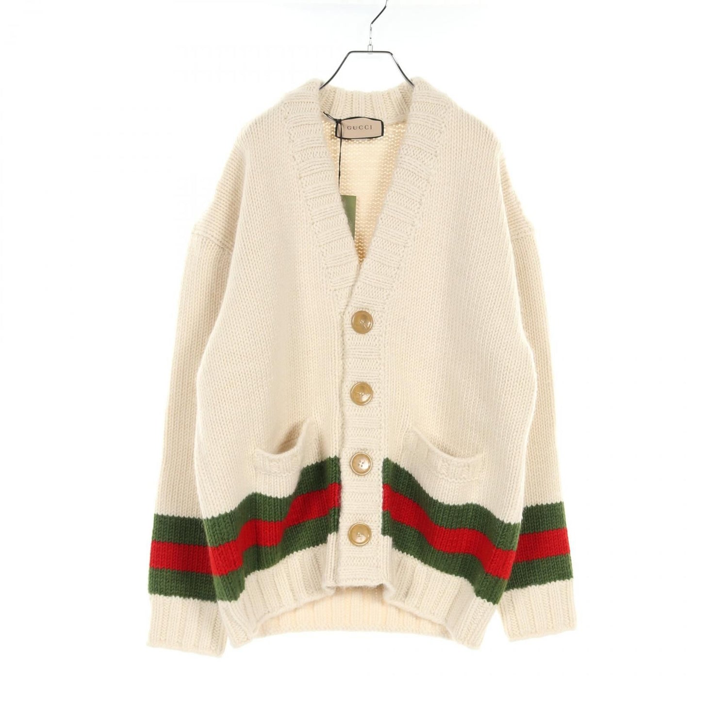 Gucci Sherry Line Cardigan Beige Green Red Wool Nylon 706735xklj 4
