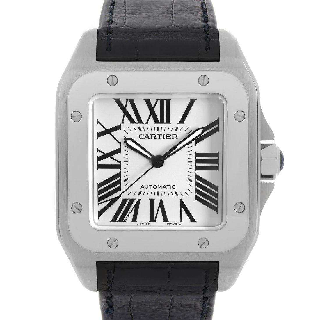 Cartier Santos 100 XL Steel White Roman Dial Automatic Mens Watch W20073X8