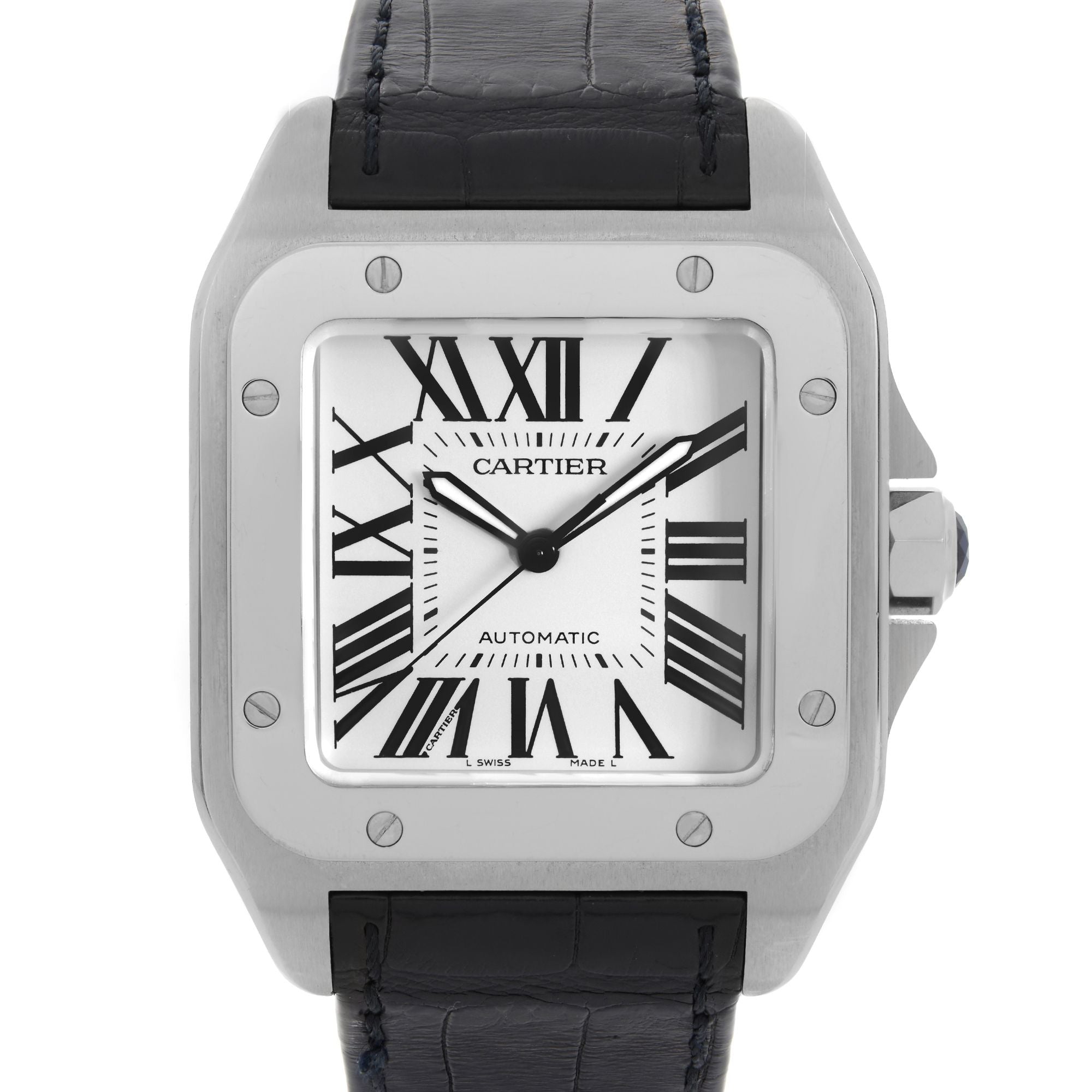 Cartier Santos 100 XL Steel White Roman Dial Automatic Mens Watch W20073X8