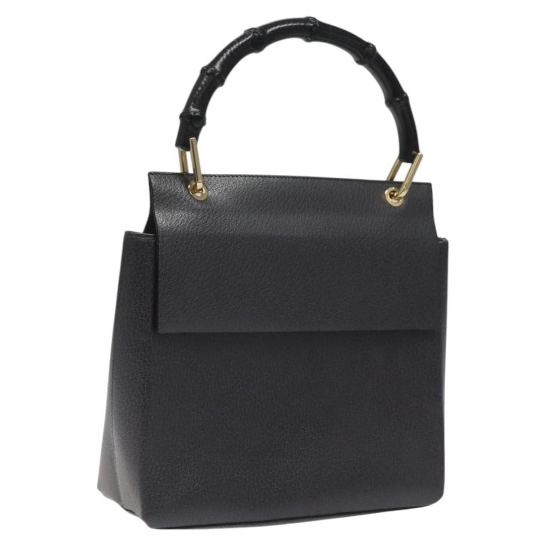 Gucci Bamboo Hand Bag Leather Black Gold 001 3444 1887 Auth