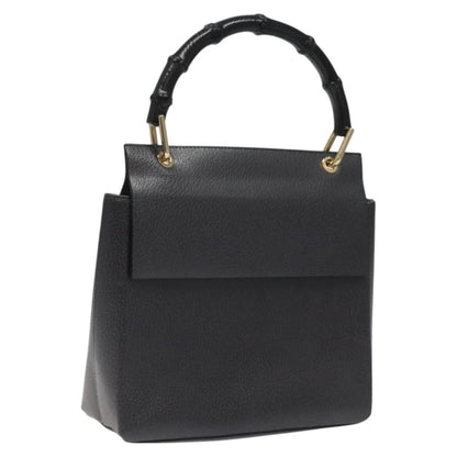 Gucci Bamboo Hand Bag Leather Black Gold 001 3444 1887 Auth
