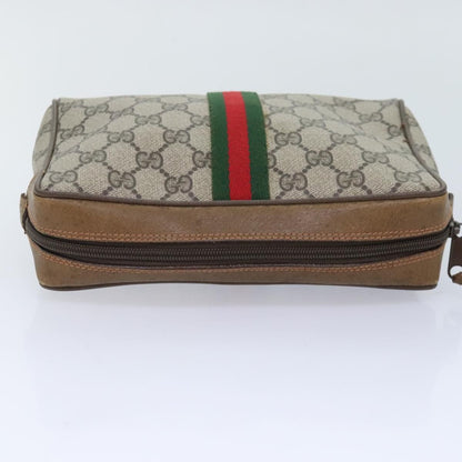 Gucci Gg Supreme Web Sherry Line Clutch Bag Pvc Beige Red 89 01 012 Auth