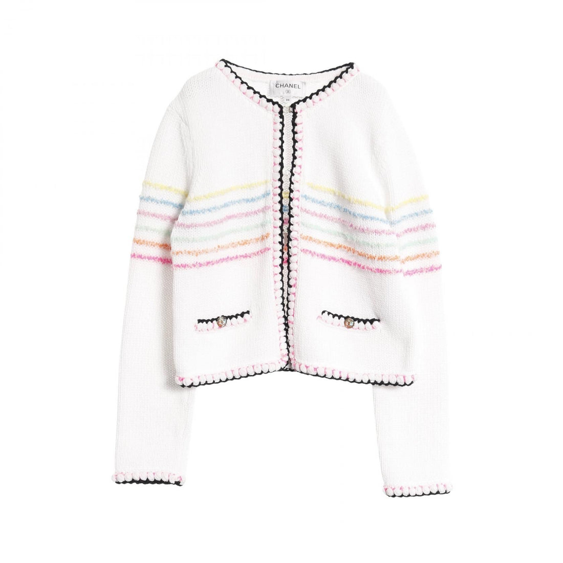 Chanel White Multicolor Coco Mark Button Knit Jacket Cardigan Cotton Nylon P 77148