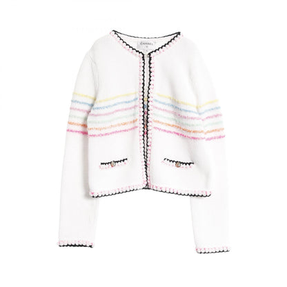 Chanel White Multicolor Coco Mark Button Knit Jacket Cardigan Cotton Nylon P 77148
