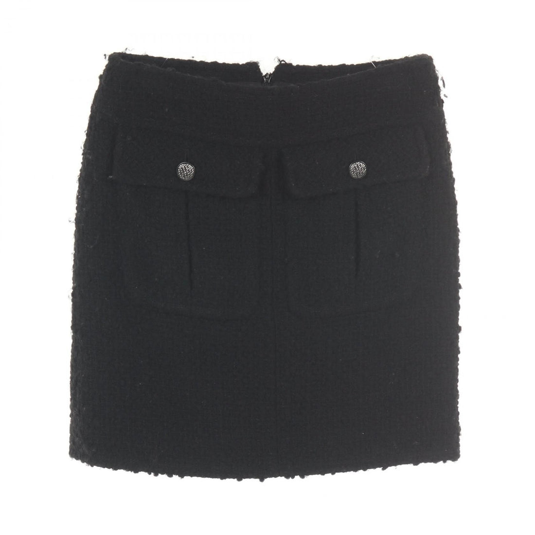 Chanel Black Coco Mark Button Tweed Skirt Wool Acrylic/nylon P 46660v 28631
