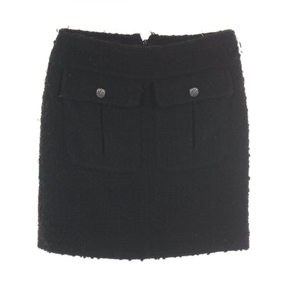 Chanel Black Coco Mark Button Tweed Skirt Wool Acrylic/nylon P 46660v 28631