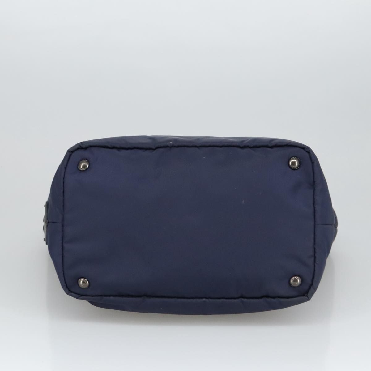 Prada Hand Bag Nylon Navy Silver Auth