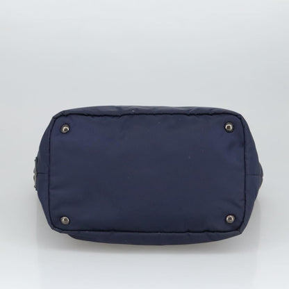 Prada Hand Bag Nylon Navy Silver Auth