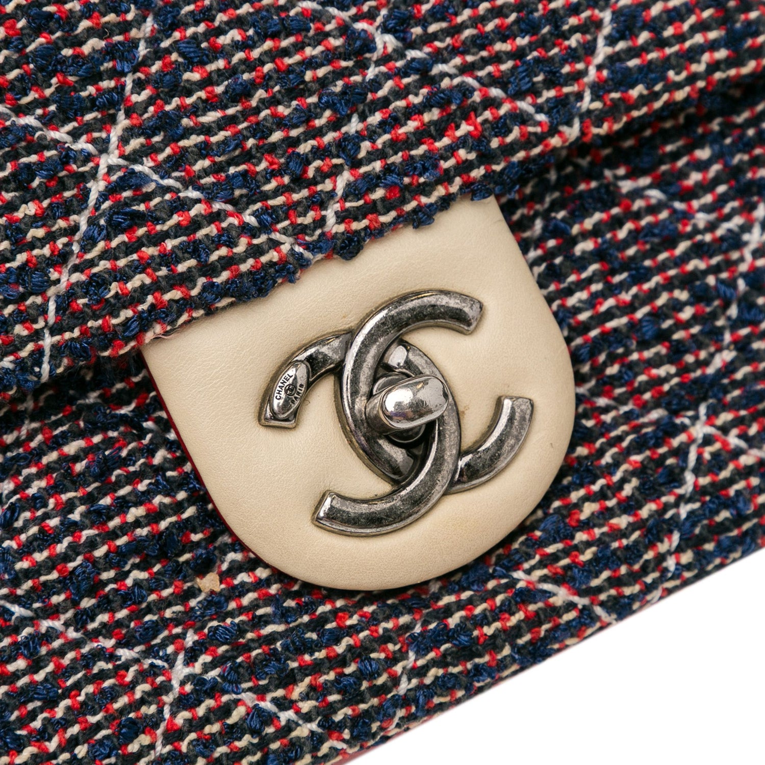 Chanel CC Quilted Tweed Single Flap Blue