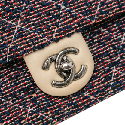 Chanel CC Quilted Tweed Single Flap Blue