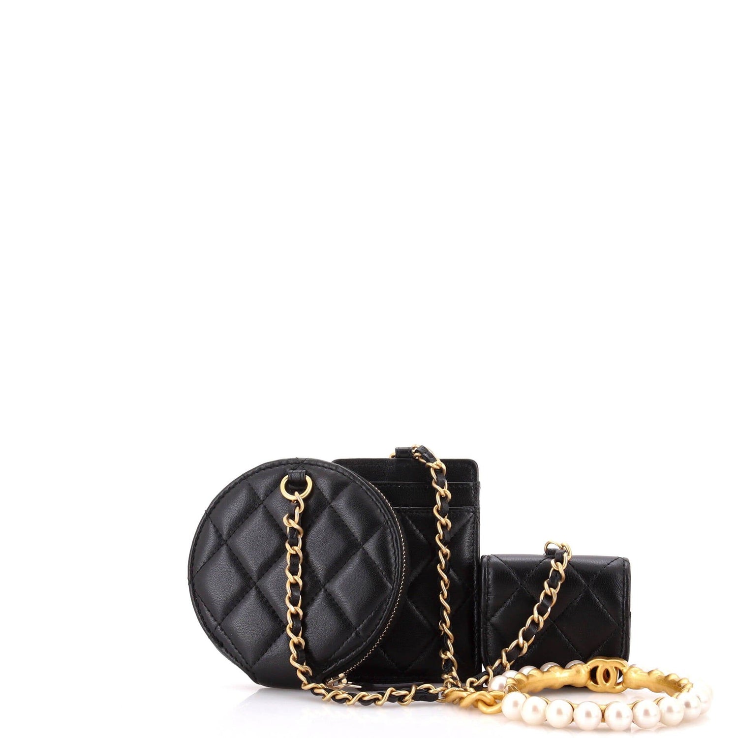 Chanel Pearl Crown Handle Multi-Pouches Quilted Lambskin