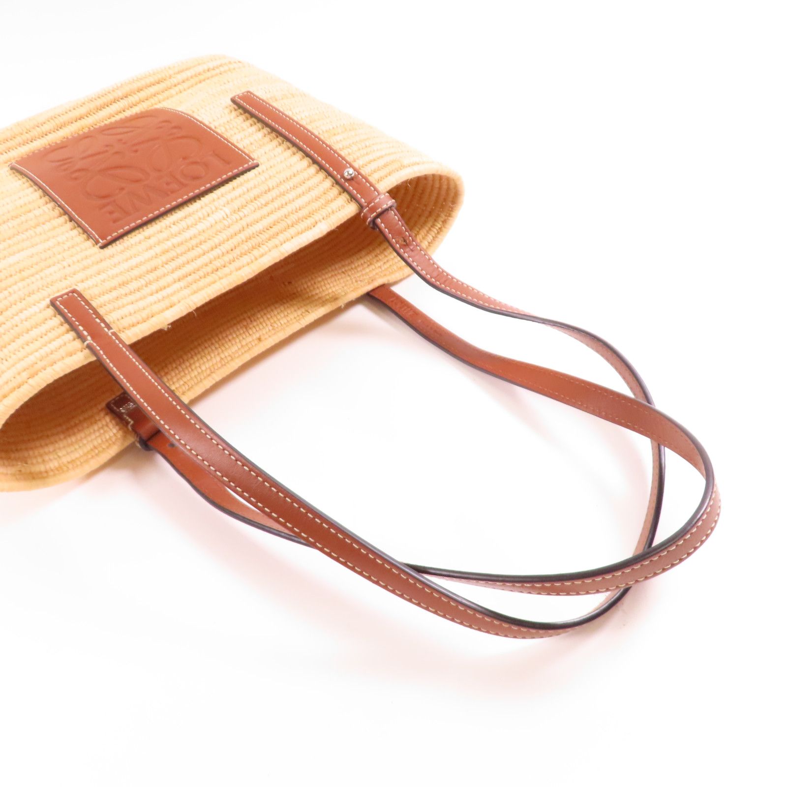 Loewe Sake Yam Tote Gold Shoulder Back Bag Brown Other Raffia